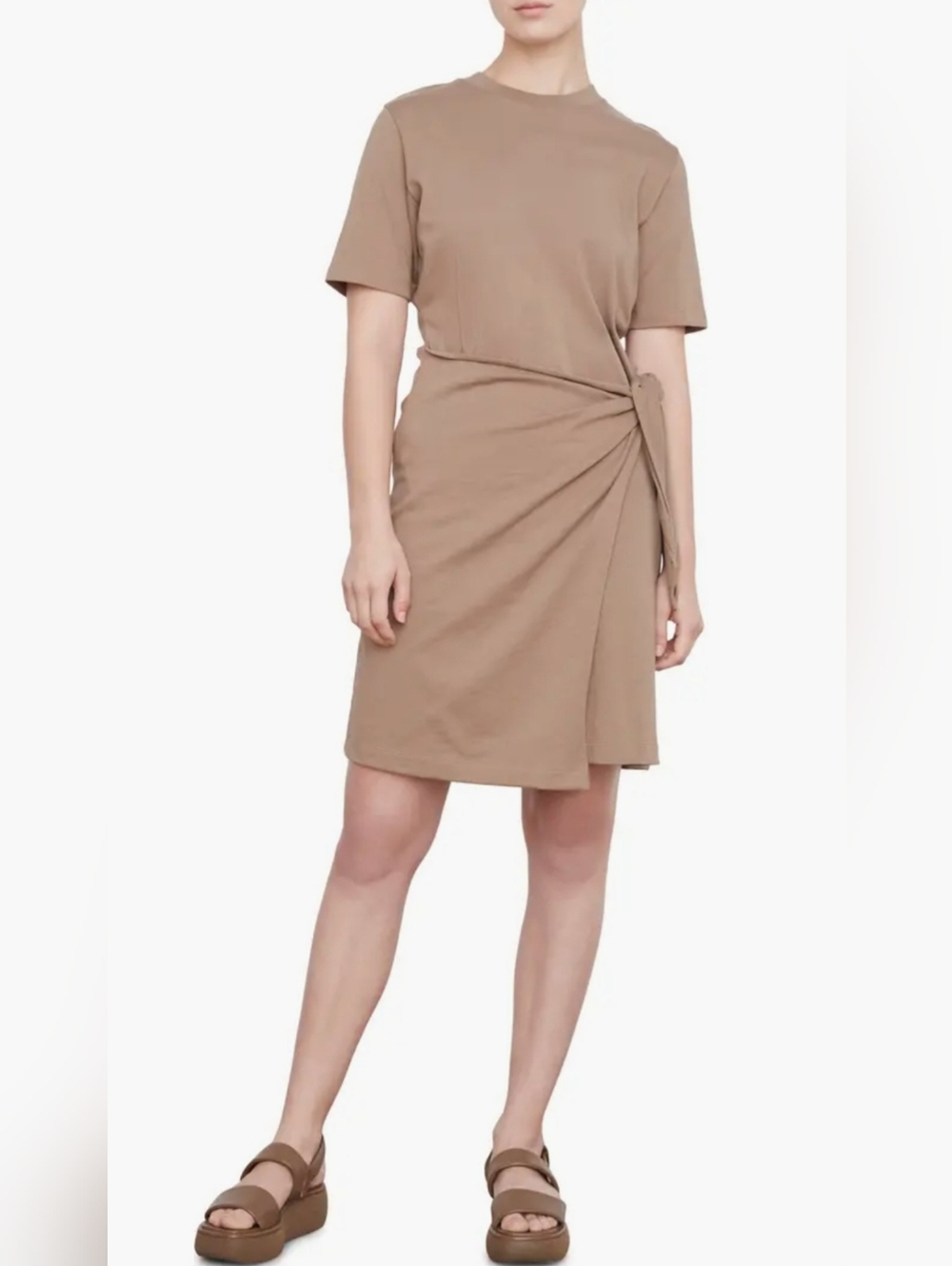 Vince Taupe Crewneck Tee Dress with Waist Tie >LIKE NEW CONDITION